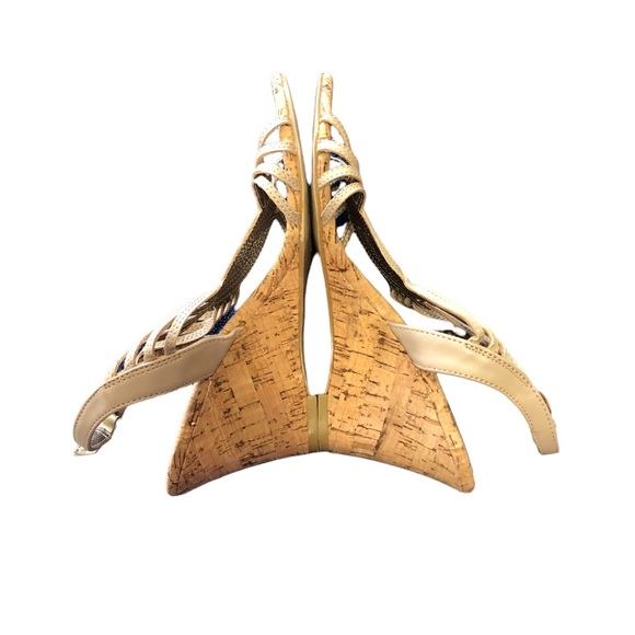 MODA REFLEX TAN TWISTED LEATHER SANDALS WITH CORK HEEL SIZE 8 - Picture 4 of 9